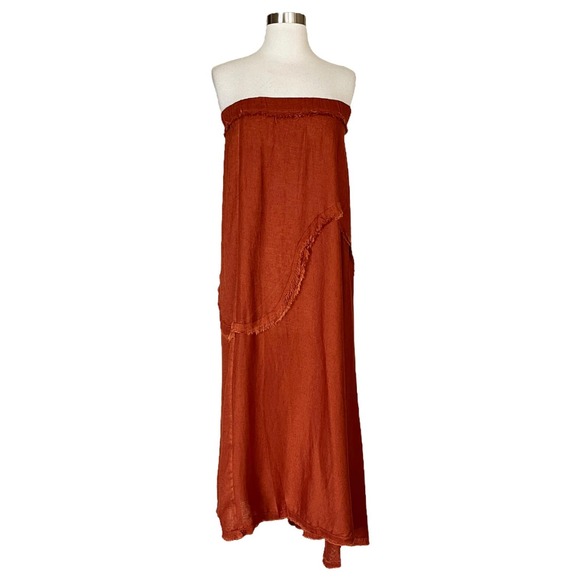 T. ZOVICH Strapless Dress Maxi Rust Brown Raw Hem Medium Boho Resort Raw Hem - Picture 10 of 10